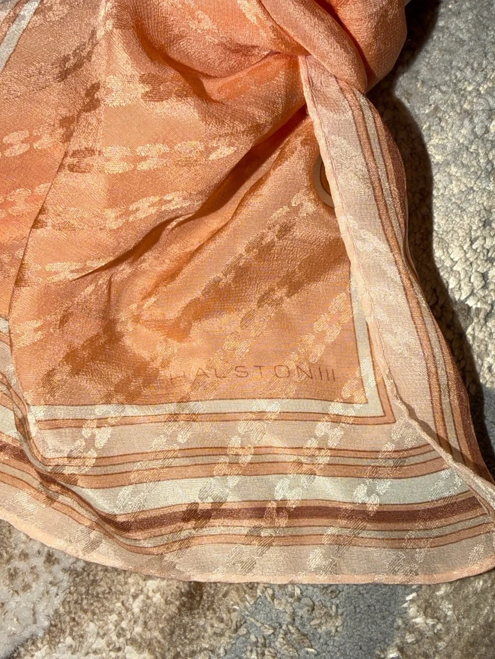 Vintage Halston III 100% Silk Long Scarf Peach Jacquard Made Japan 54 x 11.5